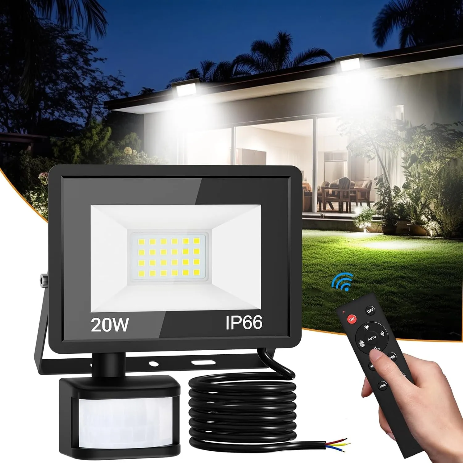 vighep Led Strahler mit Bewegungsmelder Außen, 20W Superhell LED Fluter mit Fernbedienung, IP66 Wasserdicht Scheinwerfe…