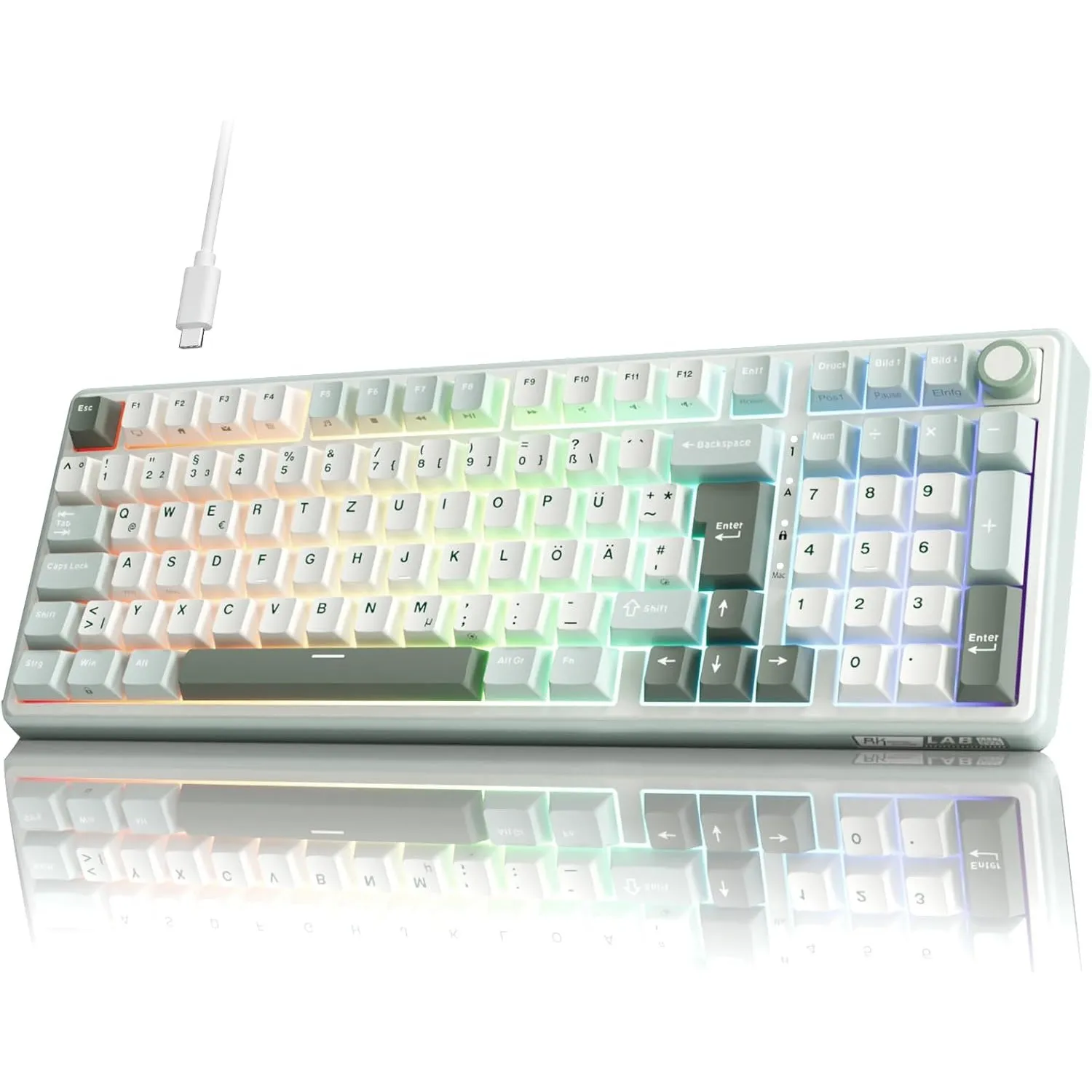 RK ROYAL KLUDGE R98 Pro Gaming Tastatur Kabel, 96% Gasket Mechanische Tastatur QWERTZ RGB mit Nummernblock und Knopf, P…