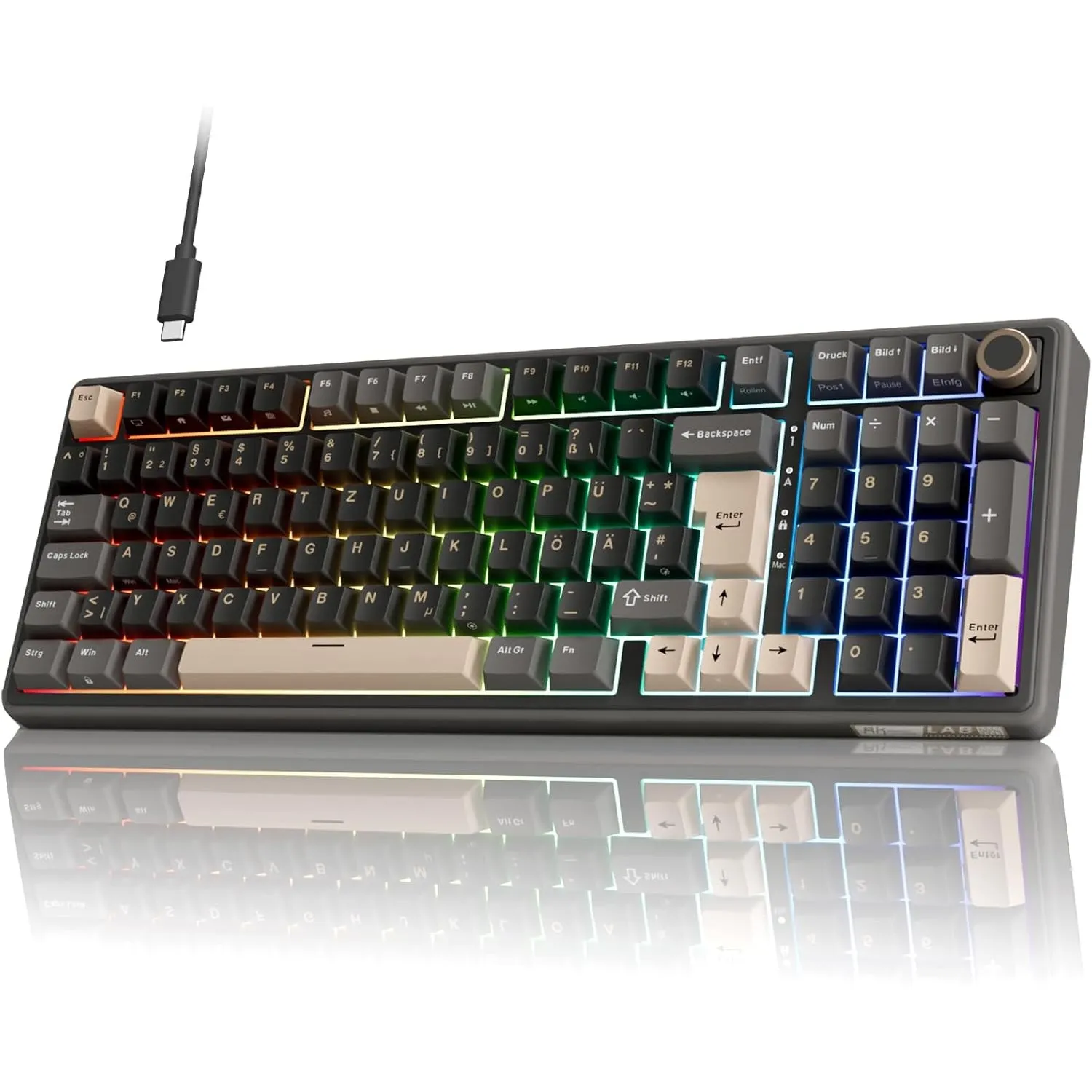 RK ROYAL KLUDGE R98 Pro Mechanische Tastatur Kabel Linearer Creamy Switches | 96% Gasket Gaming Tastatur QWERTZ RGB mit…