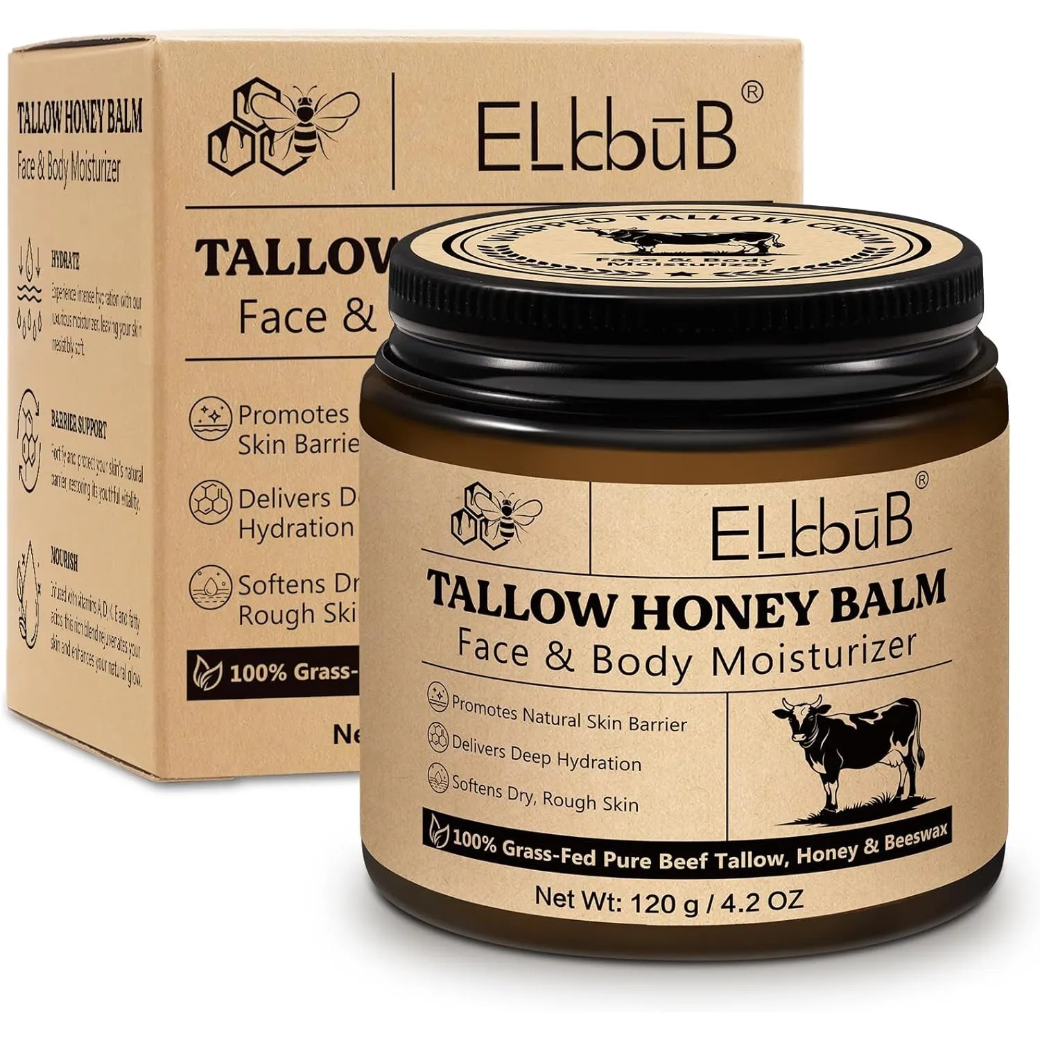 Whipped Tallow Cream für Gesicht & Körper - 100% Grasgefüttertes Rindertalg, Natürlicher Honig & Bienenwachs Feuchtigke…