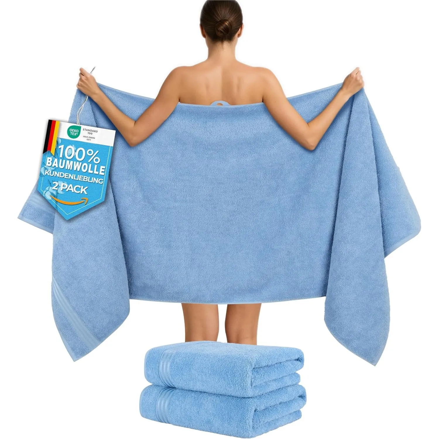 Hammetex Saunahandtuch 2er Set 80x200 cm, XL Duschtuch, 100% Baumwolle