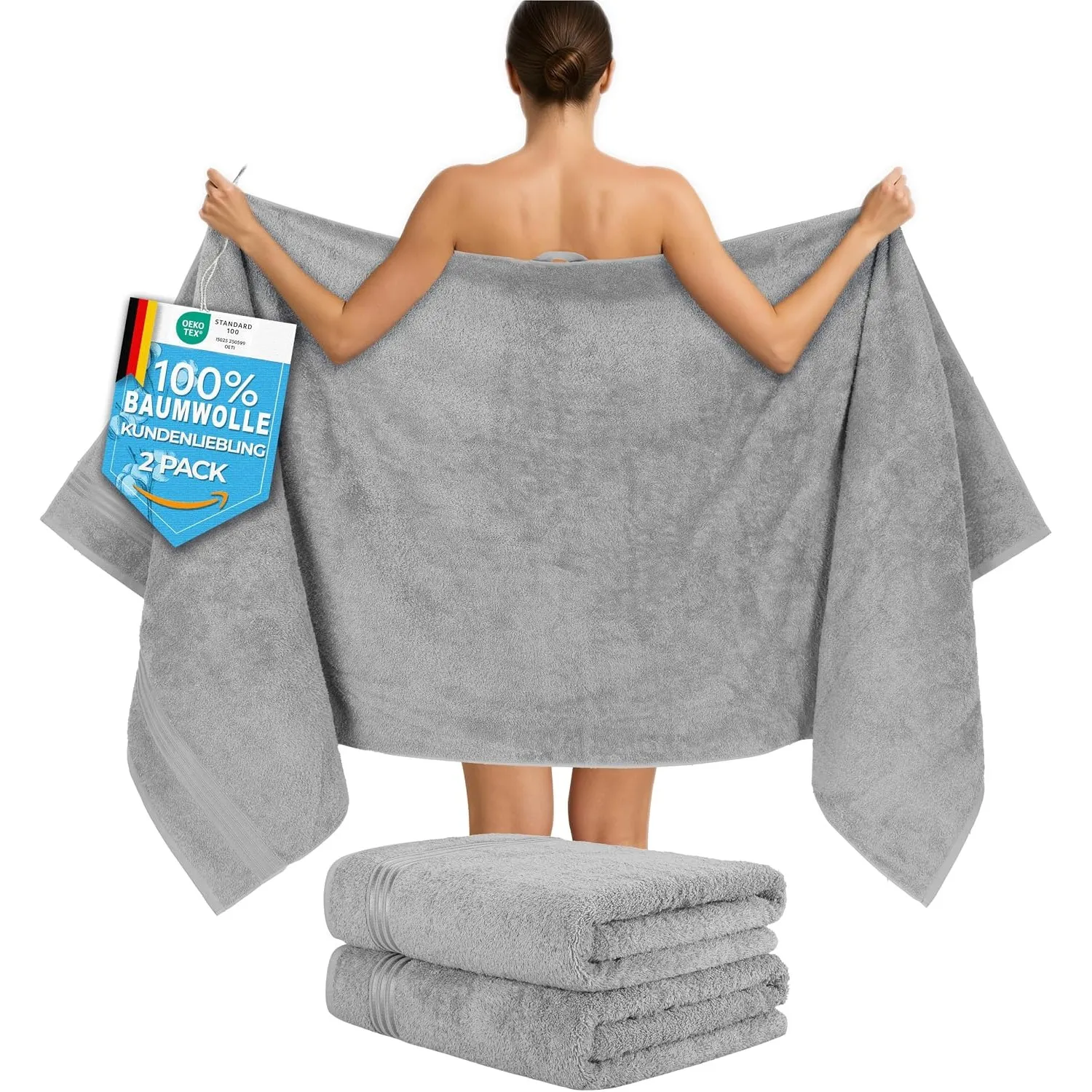 Hammetex Saunahandtuch 2er Set 80x200 cm, XL Duschtuch, 100% Baumwolle