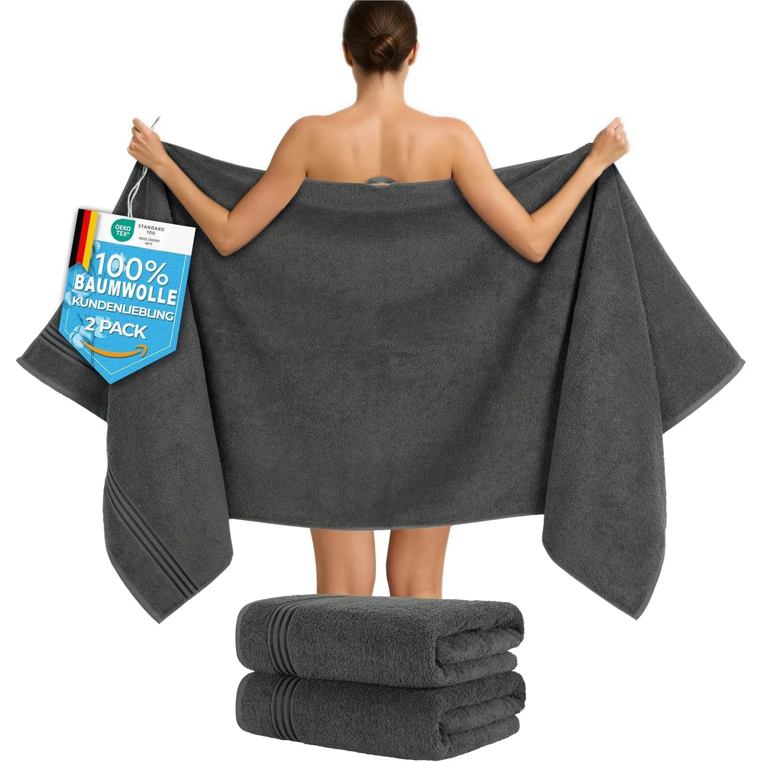 Hammetex Saunahandtuch 2er Set 80x200 cm, XL Duschtuch, 100% Baumwolle
