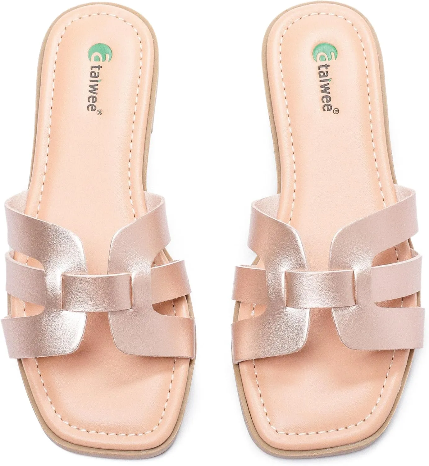 Ataiwee Damen Slide Sandalen-Bequeme elegante flache Sommersandalen, weiche Einlegesohlen, elegante Sommerhausschuhe