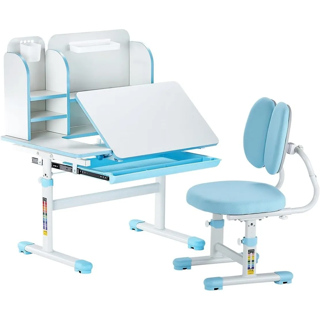 VEVOR Schreibtisch Kinderschreibtisch Arbeitstisch und Stuhl höhenverstellbarer (54-73 cm) belastbarer (100 kg) 0–40° n…