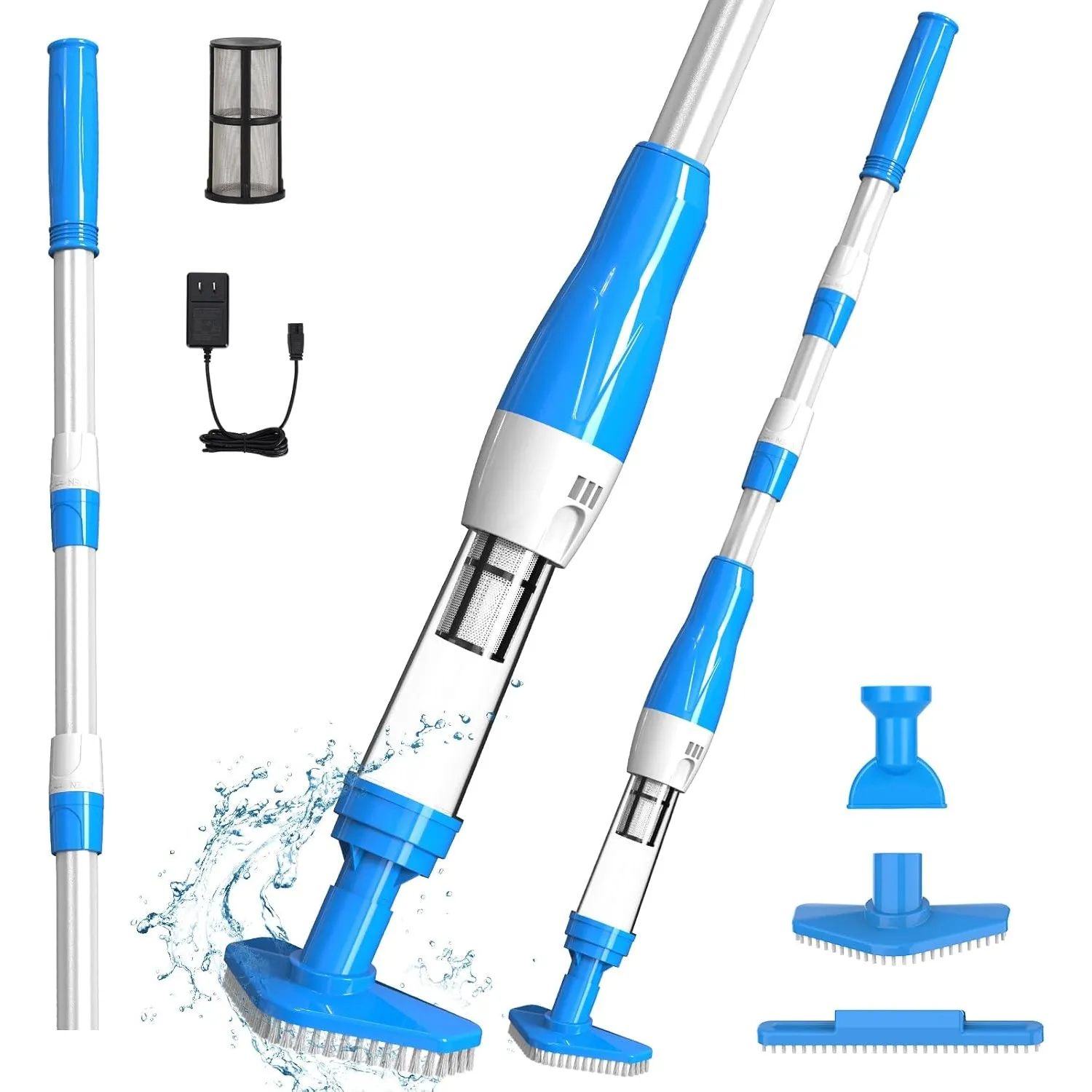 3 en 1 Poolsauger Kabellos mit Akku, Pool Handsauger Bodensauger, 90 Minuten Laufzeit Poolreiniger mit Teleskopstange, …
