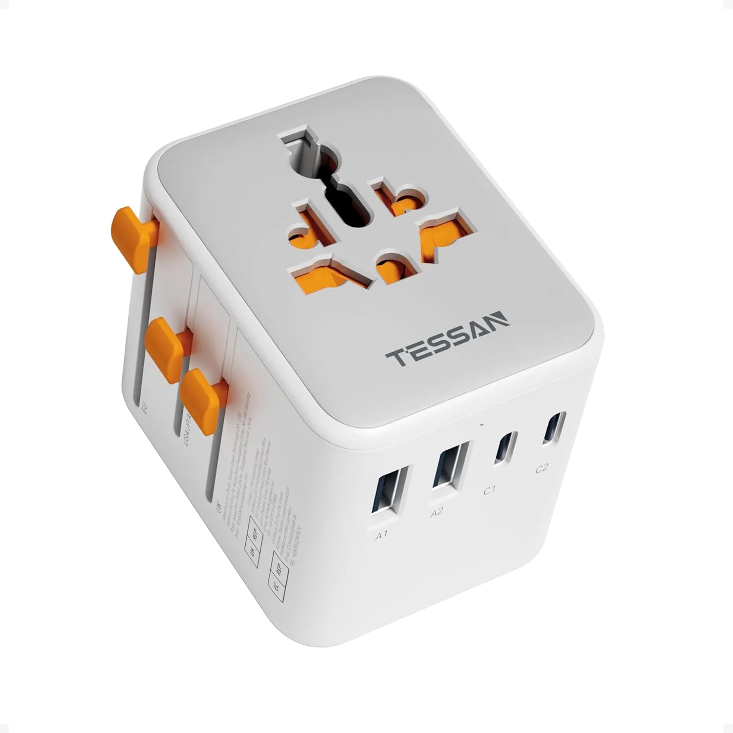 TESSAN Reiseadapter Weltweit mit USB C, Reisestecker Adapter Weltweit mit 4 USB, Steckdosenadapter England 2500W, Unive…