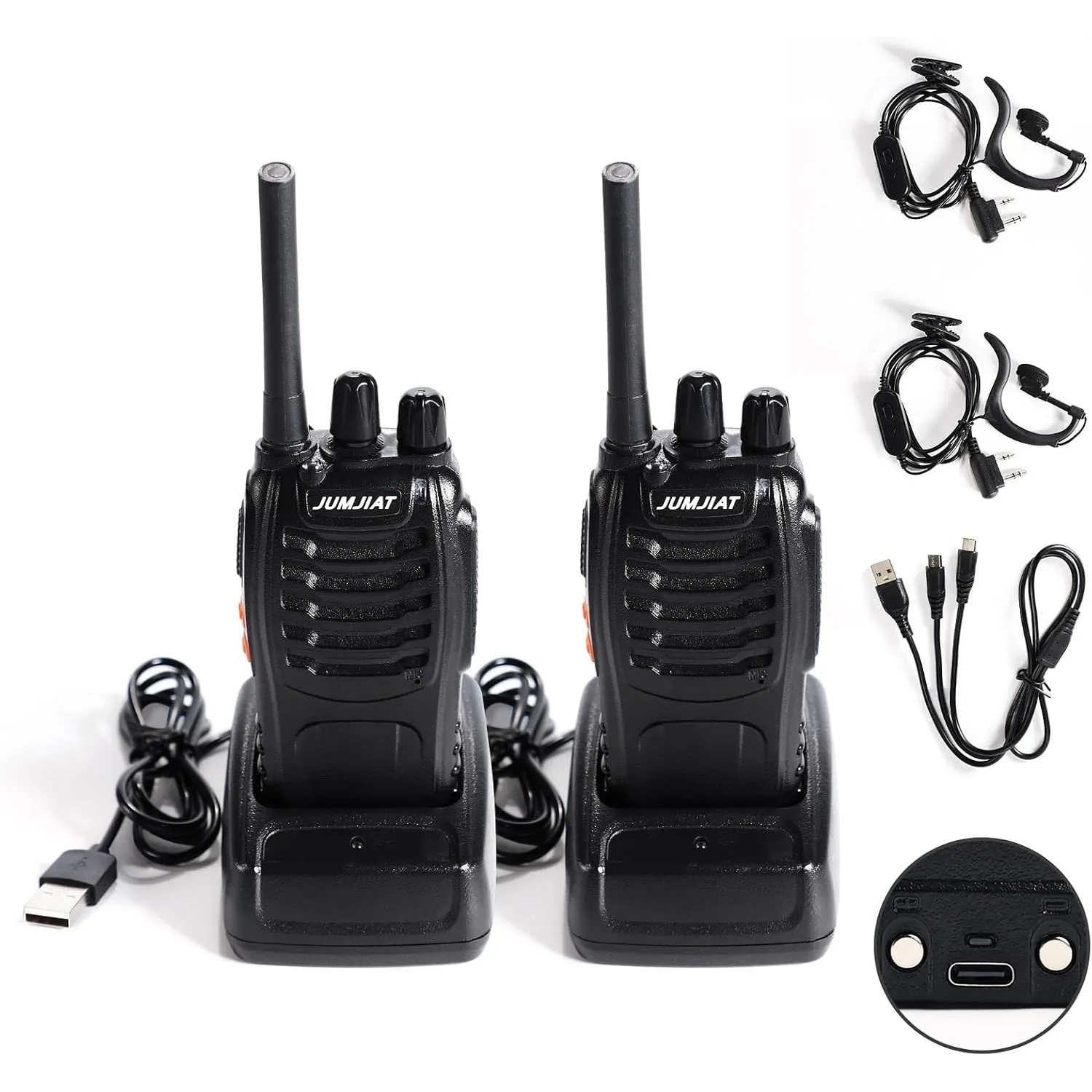 Walkie Talkie, 16 Kanäle, hohe Reichweite, integrierte LED-Taschenlampe, USB-Ladestation mit Typ-C-Kabel und Kopfhörer …
