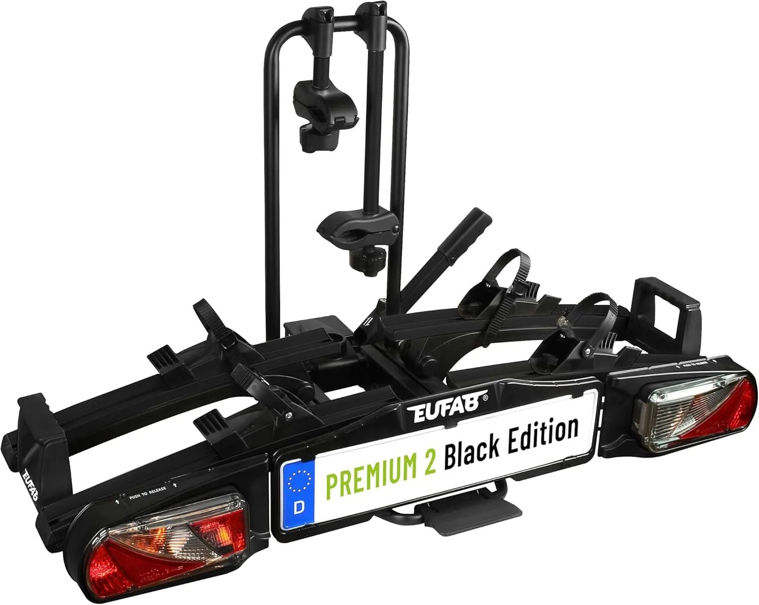 EUFAB 11648ON Fahrradträger Premium 2 "Black Edition, E-Bike geeignet, komplett vormontiert, Diebstahlschutz, für 2 Fah…