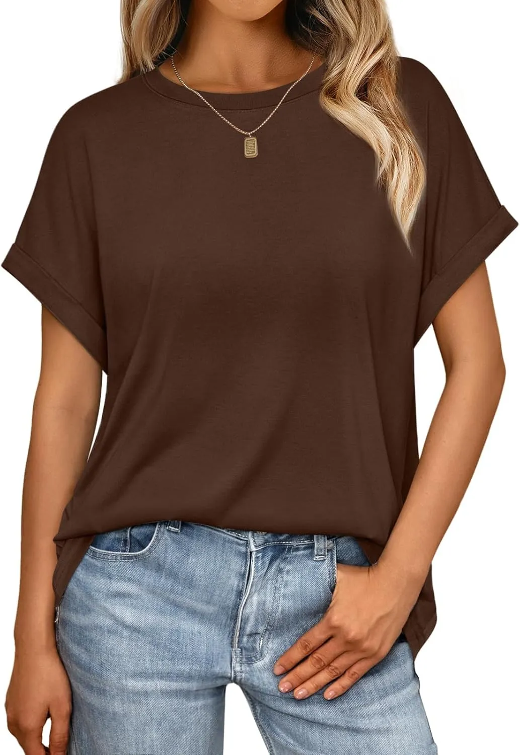 Cuptacc Women's Crew Neck Short Sleeve Oversize T-Shirt Summer Casual Cap Sleeve Top Women's Loose