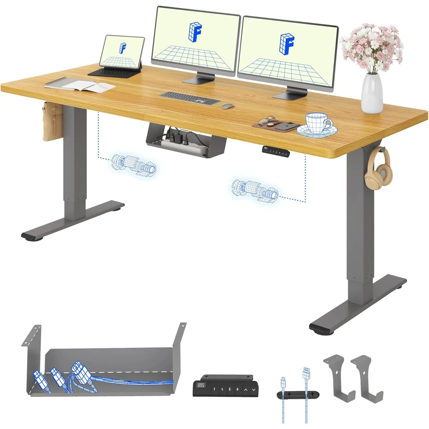 FLEXISPOT Höhenverstellbarer Schreibtisch mit 2 Motoren & 25MM einteiliger Tischplatte,ergonomischer Bürotisch - 180 x …