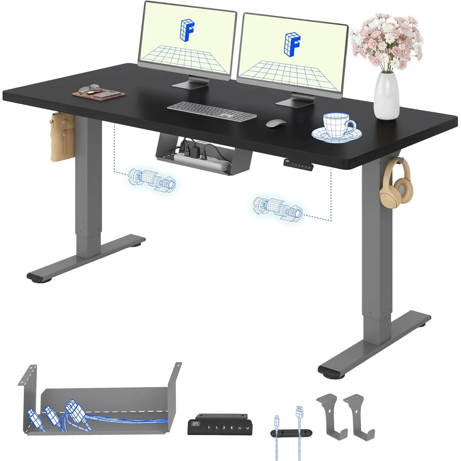 FLEXISPOT Höhenverstellbarer Schreibtisch mit 2 Motoren & 25MM einteiliger Tischplatte,ergonomischer Bürotisch - 140 x …