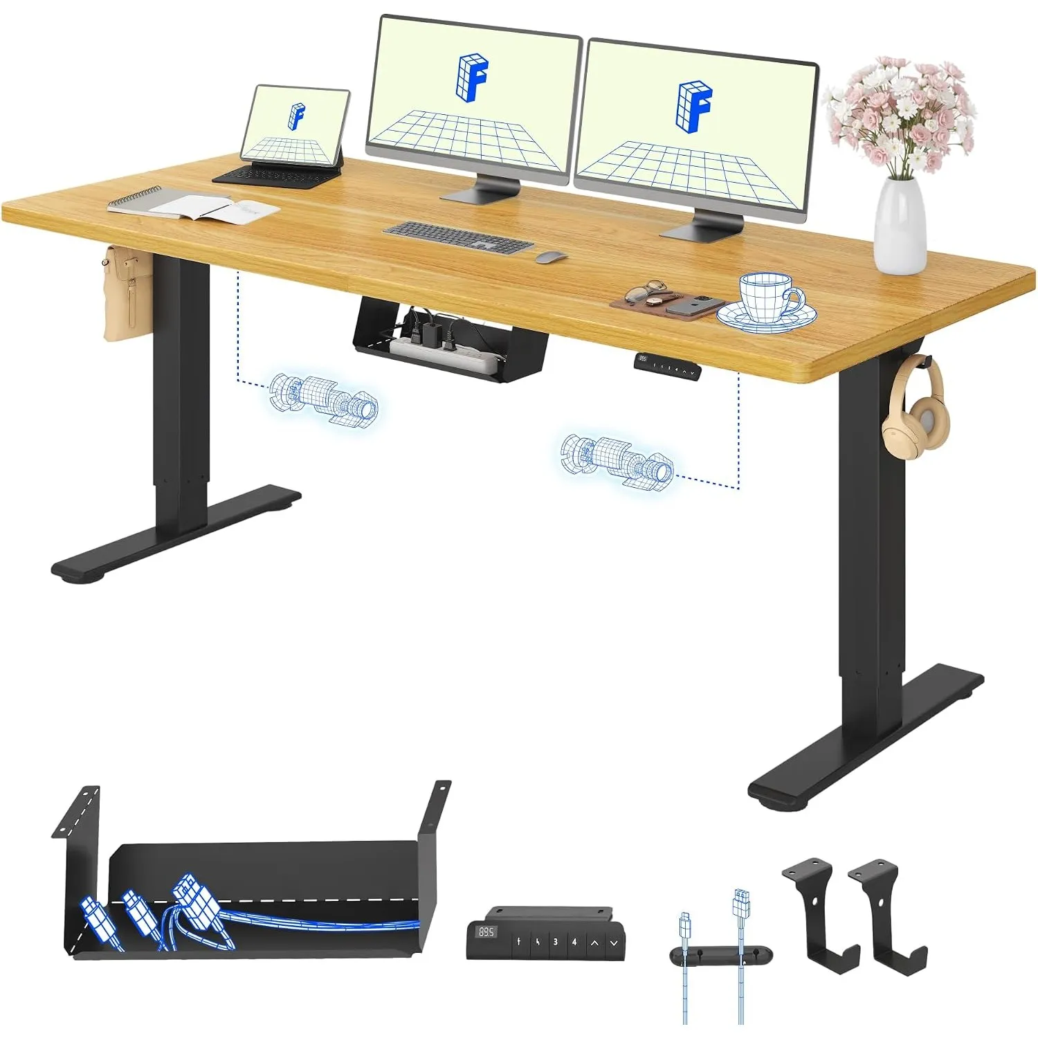FLEXISPOT Höhenverstellbarer Schreibtisch elektrisch, Doppelmotor 180x80 cm
