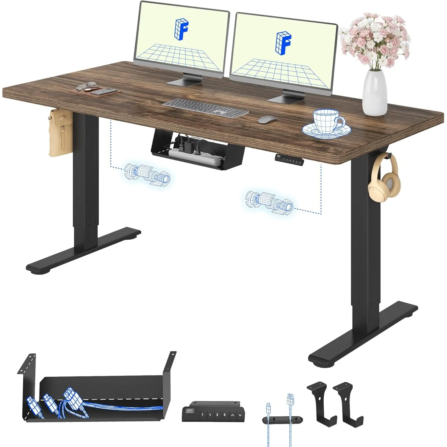 FLEXISPOT Höhenverstellbarer Schreibtisch mit 2 Motoren & 25MM einteiliger Tischplatte,ergonomischer Bürotisch - 140 x …