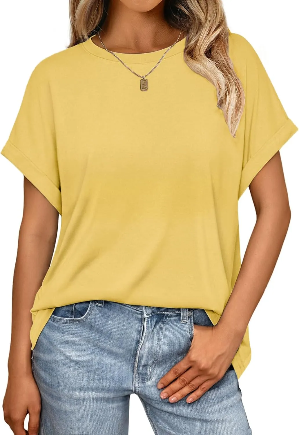 Cuptacc Women's Crew Neck Short Sleeve Oversize T-Shirt Summer Casual Cap Sleeve Top Women's Loose