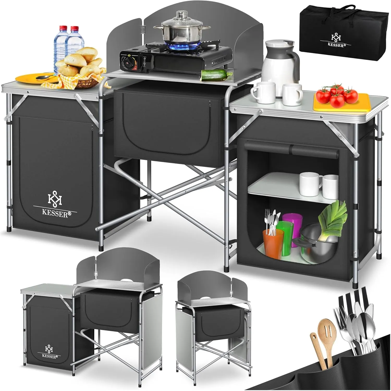 KESSER® Campingküche | Inkl. Tragetasche | Campingschrank Faltschrank | mit Aluminiumgestell | Reiseküche | Küchenbox |…