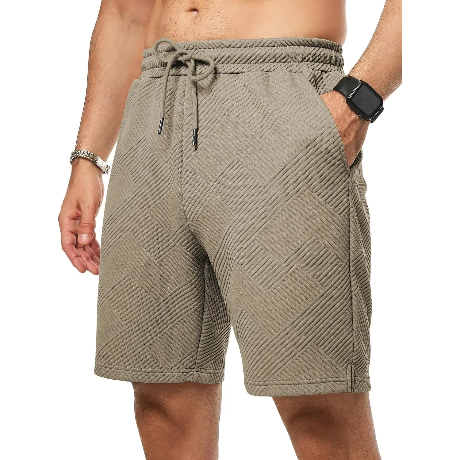 JMIERR Herren Textur Kurze Hosen Sommer Shorts mit 3 Taschen | Lässig, elastische Taille, Kordelzug, leicht, Sommerstra…