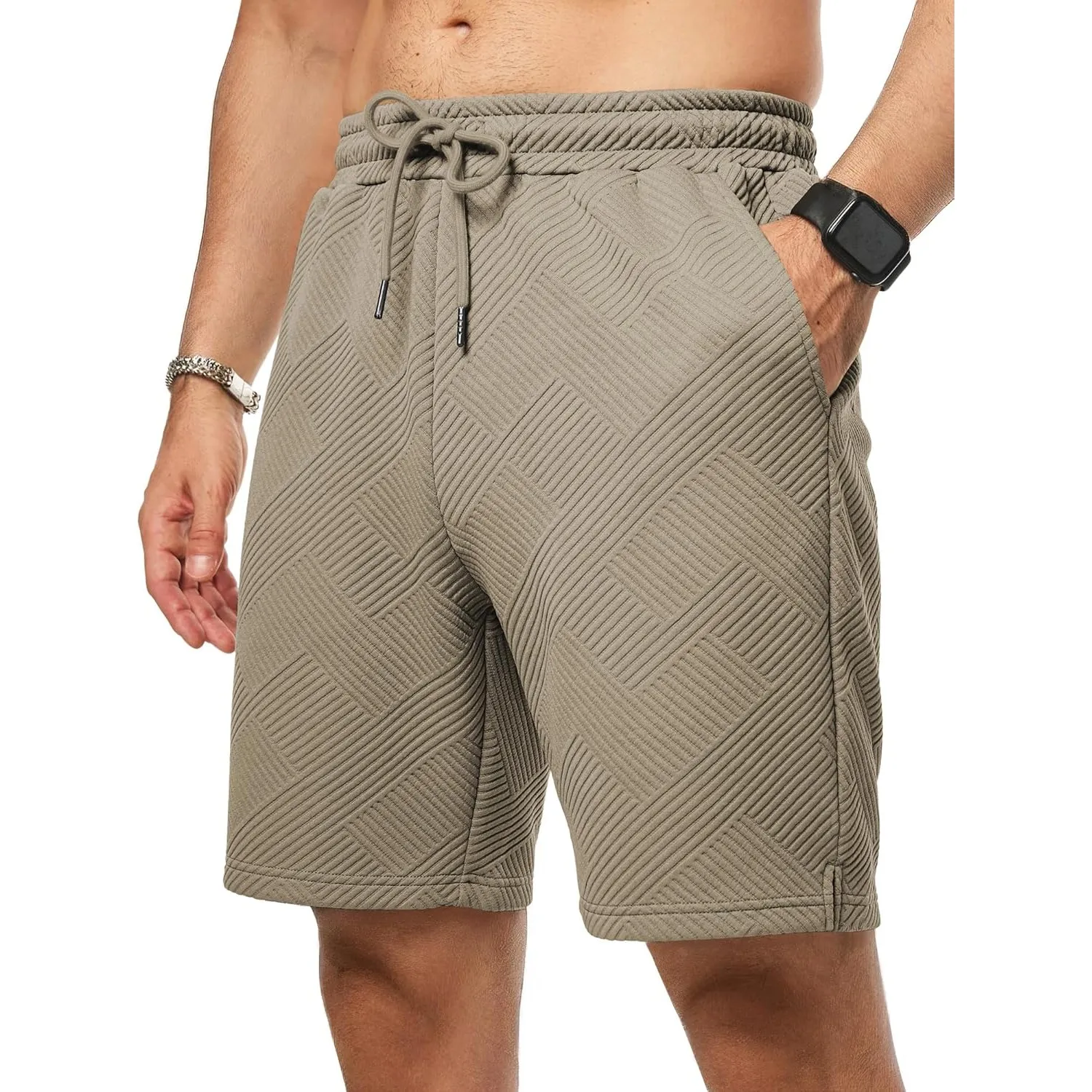 JMIERR Herren Textur Kurze Hosen mit 3 Taschen 2026 Sommer Casual Loose Shorts Elastische Taille