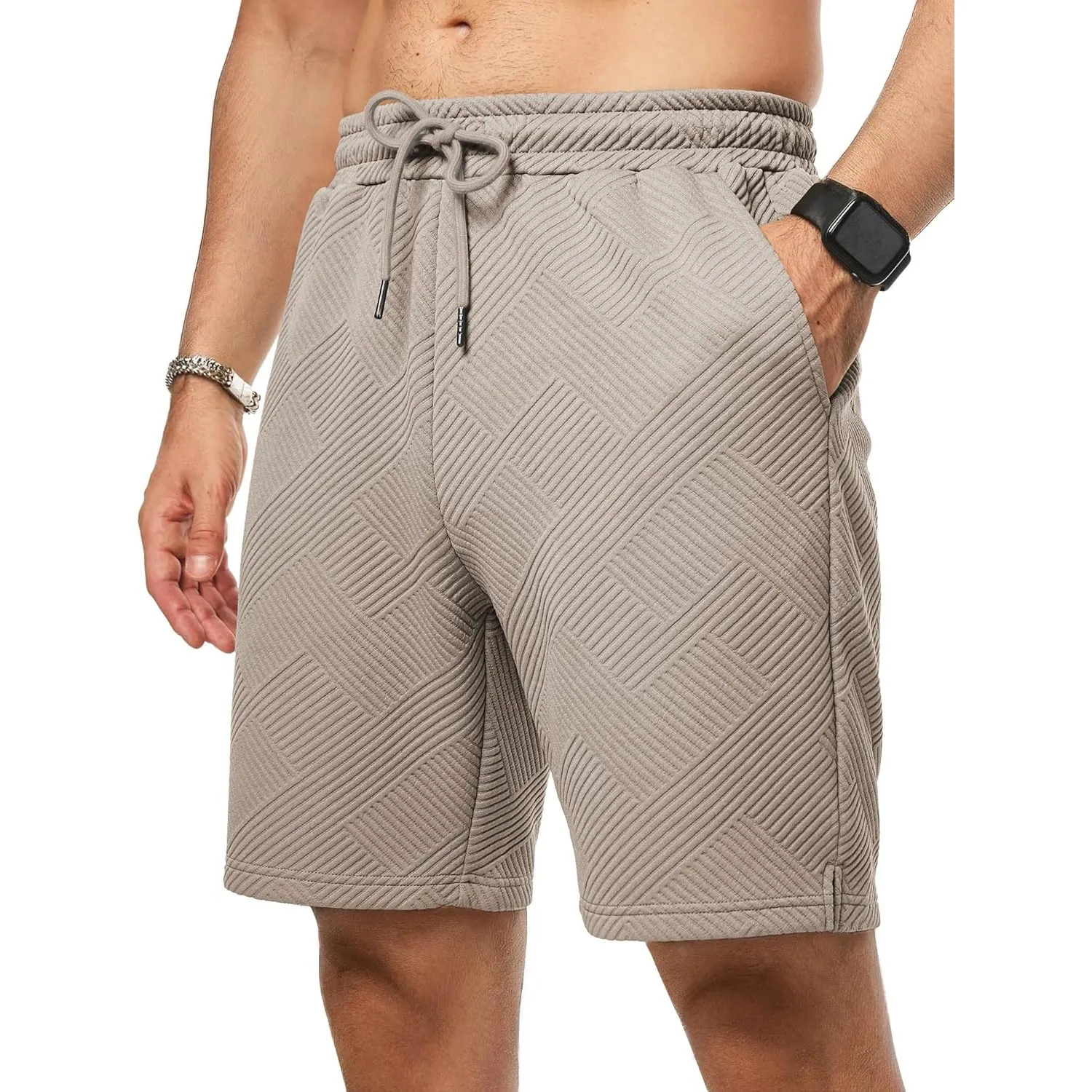 JMIERR Herren Textur Kurze Hosen mit 3 Taschen 2026 Sommer Casual Loose Shorts Elastische Taille