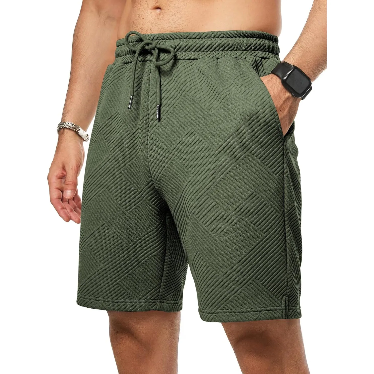 JMIERR Herren Textur Kurze Hosen mit 3 Taschen 2026 Sommer Casual Loose Shorts Elastische Taille