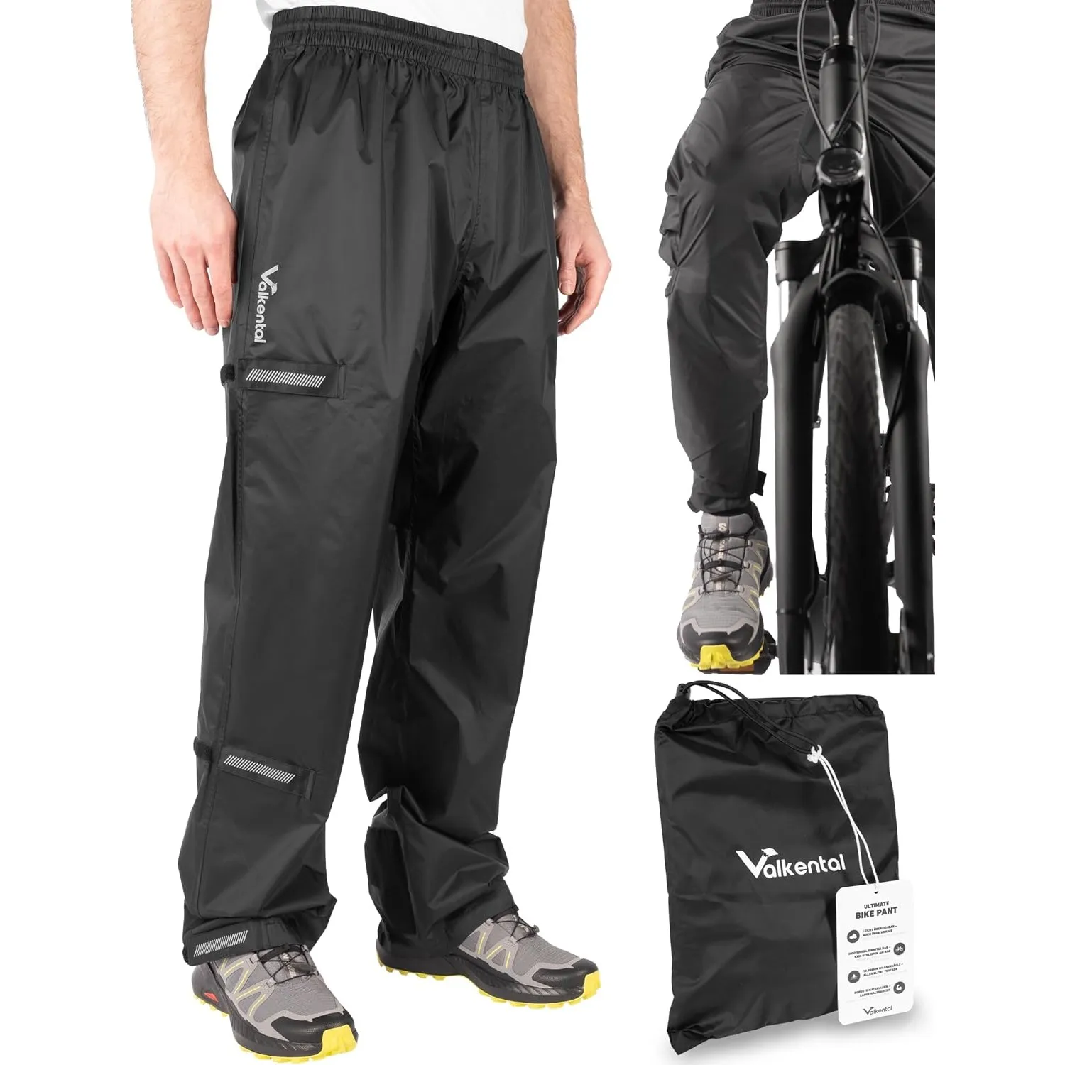 Valkental Regenhose für Radfahrer Unisex, Wasserdicht & Reflektierend