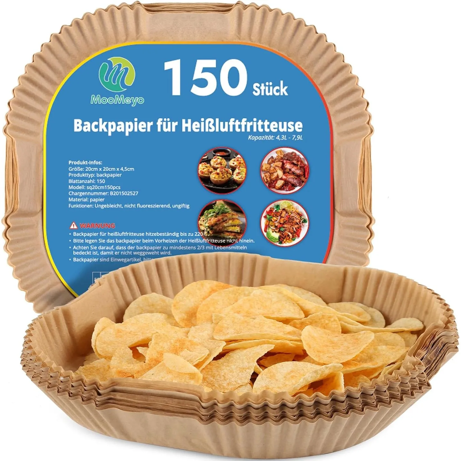150 Stück Backpapier für Heißluftfritteuse XL XXL, 4,3L-7,9L Airfryer Einwegpapier 20-24cm Pergamentpapier Liner Zubehö…