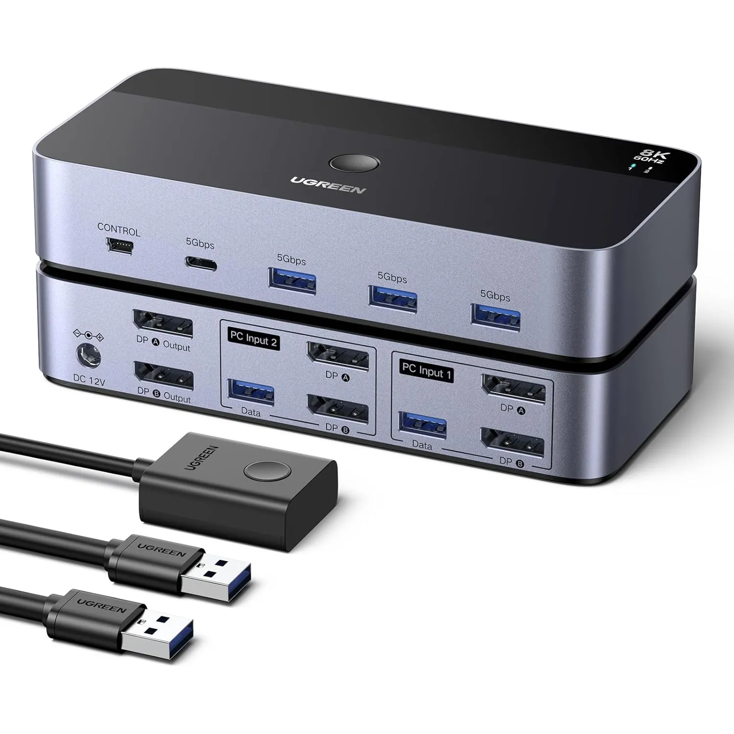 UGREEN Displayport KVM Switch 2 PC 2 Monitore 8K60Hz mit 4 USB 3.0 Ports
