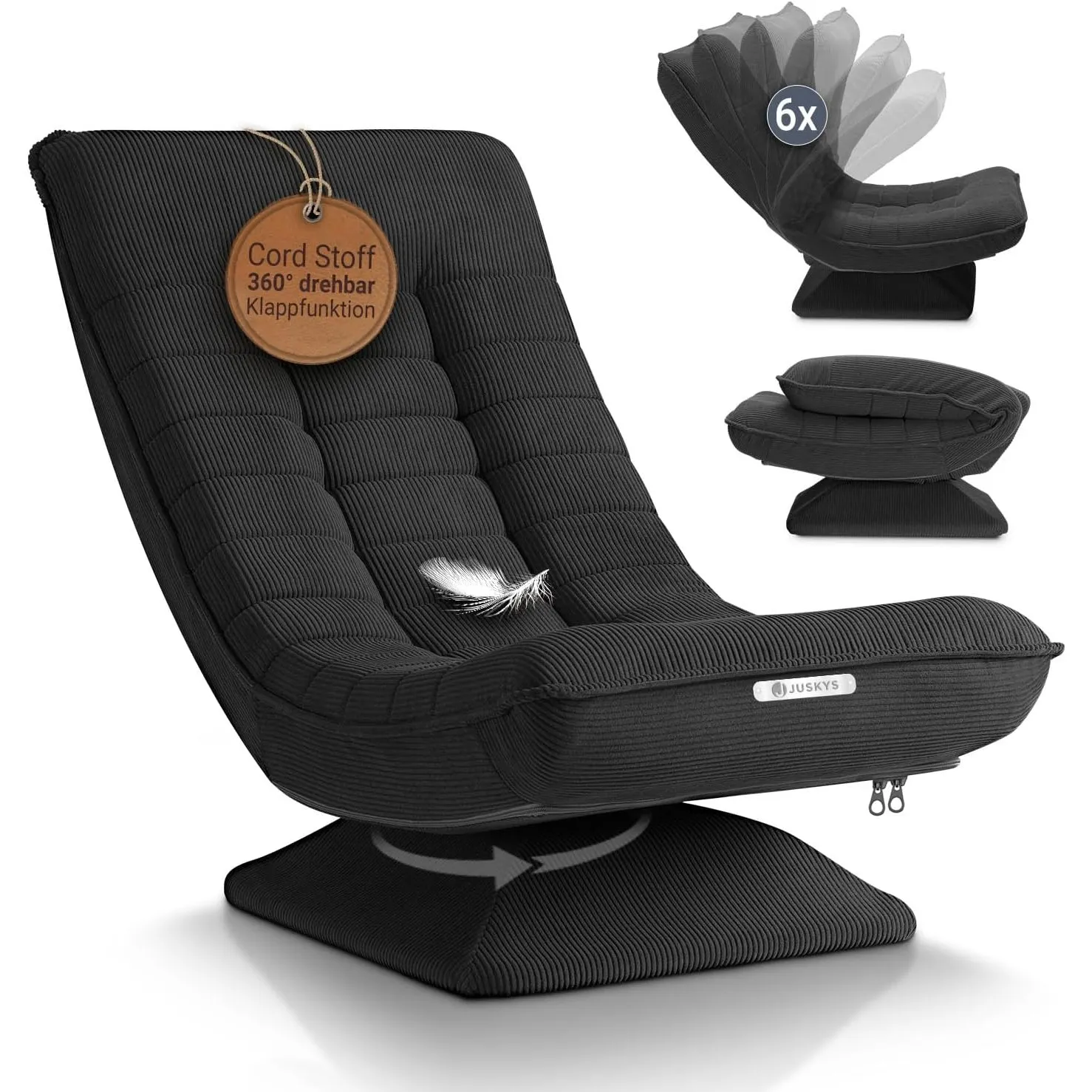Juskys Relaxsessel Korsika - Ergonomisch & 360° drehbar, klappbar mit 5-lagiger Polsterung - Gemütlicher Cord Sessel fü…