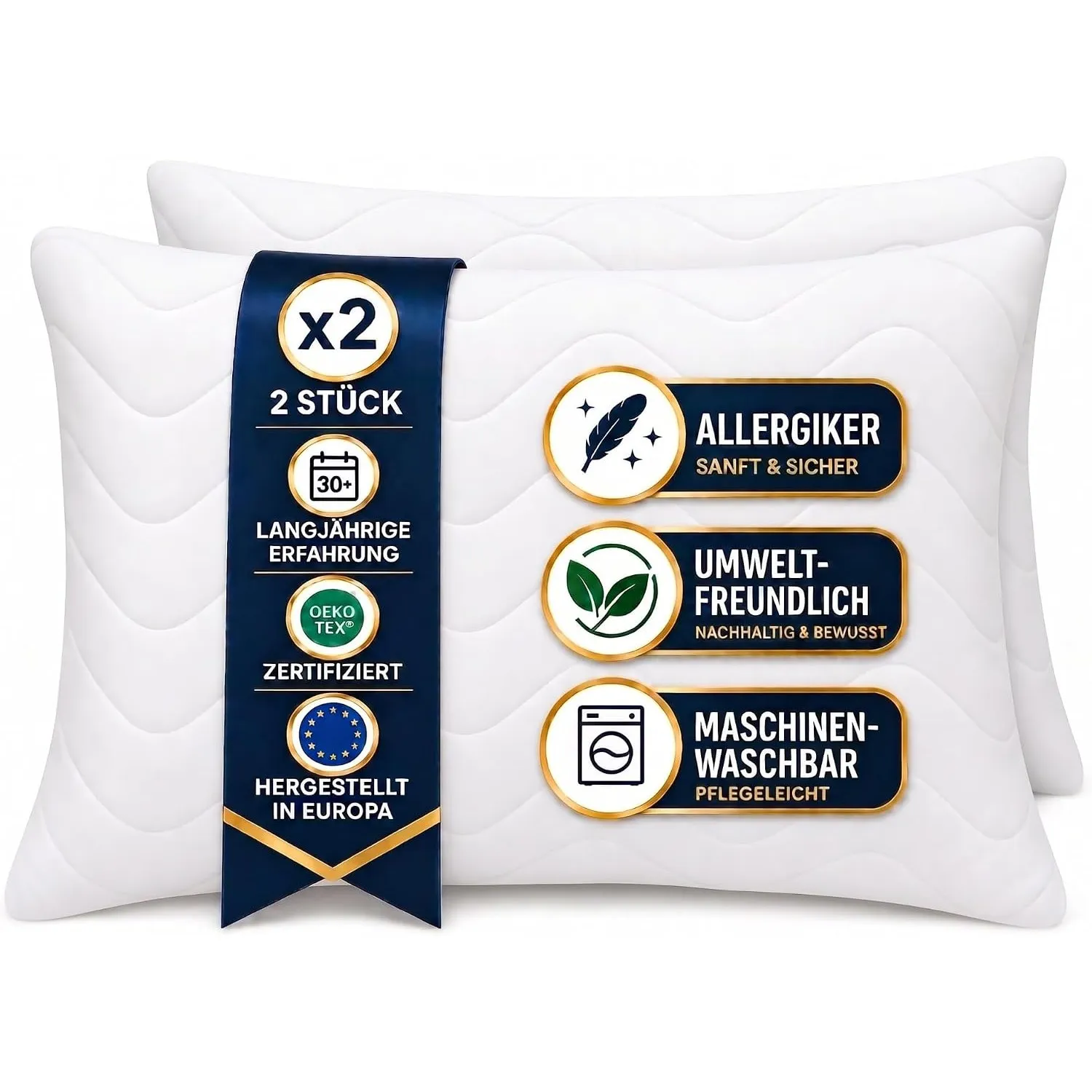 FAM Home Kopfkissen 60x70 2er Set – Schlafkissen weich & atmungsaktiv