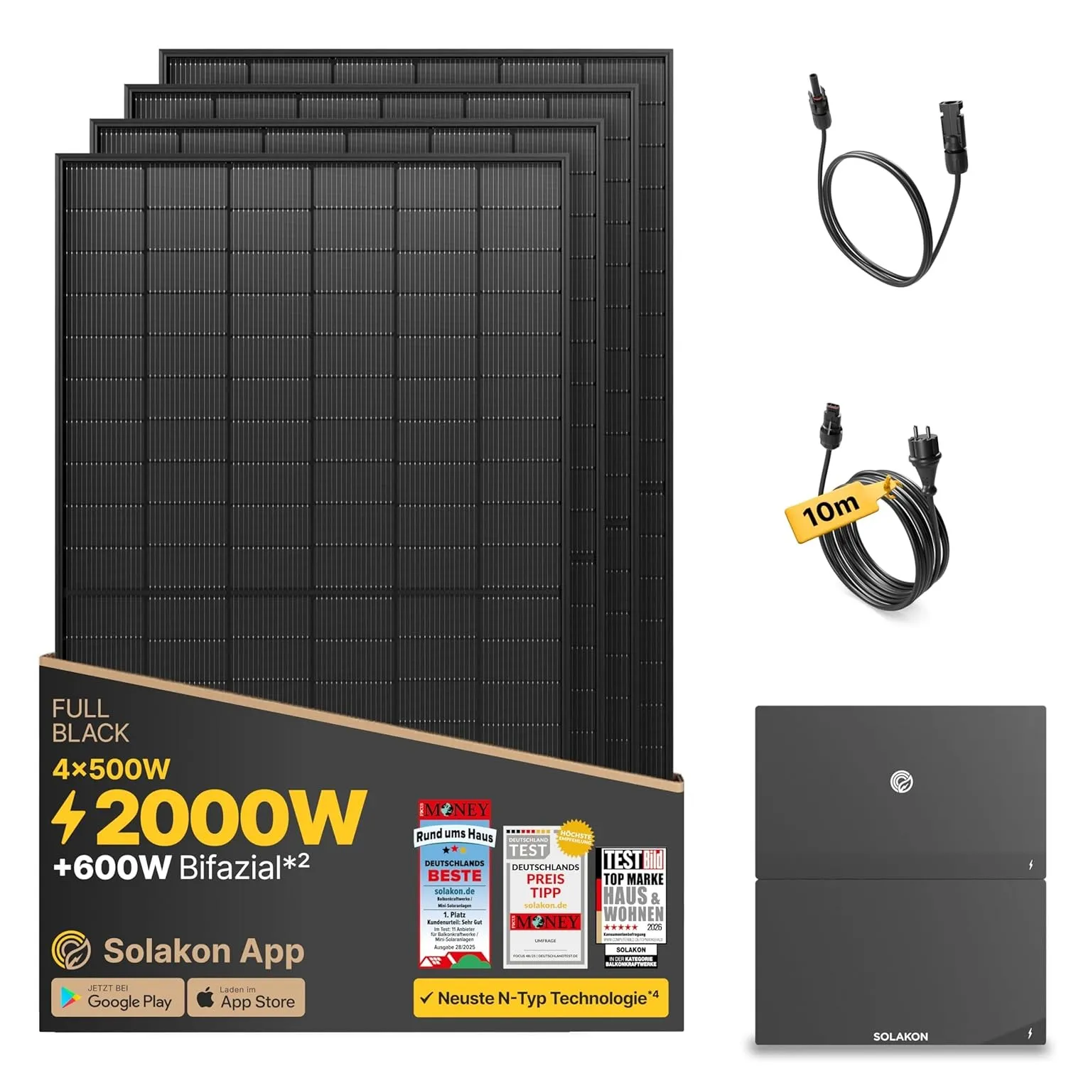 Solakon® 2000W Balkonkraftwerk mit Speicher - 2000 Watt komplett Steckdose & 800W Hybrid-Wechselrichter - Solaranlage K…