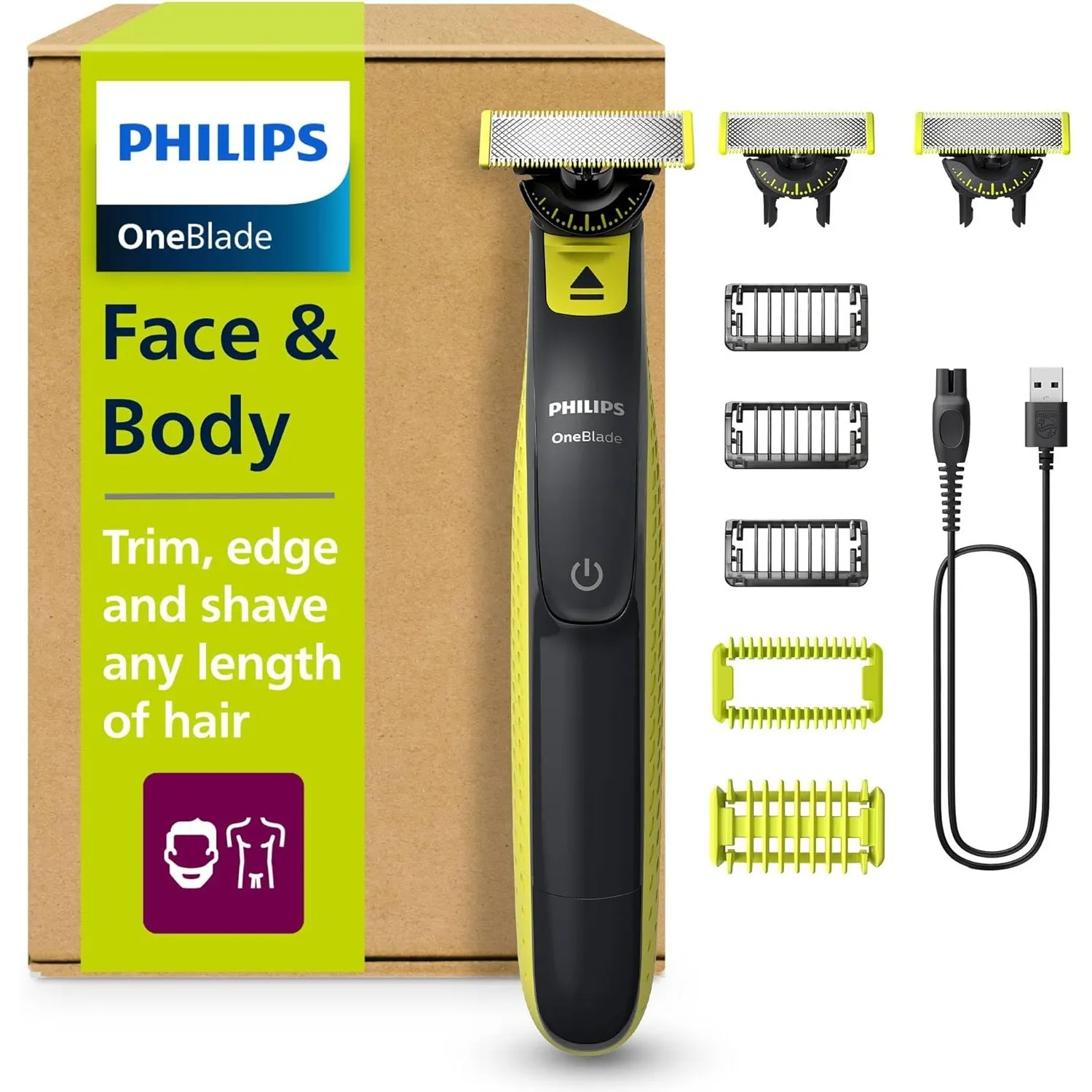 PHILIPS OneBlade 360 Face & Body - elektrischer Rasierer, Trimmer & Bodygroomer, 3x 360 Klingen, 3x Trimmaufsätze (1/3/…