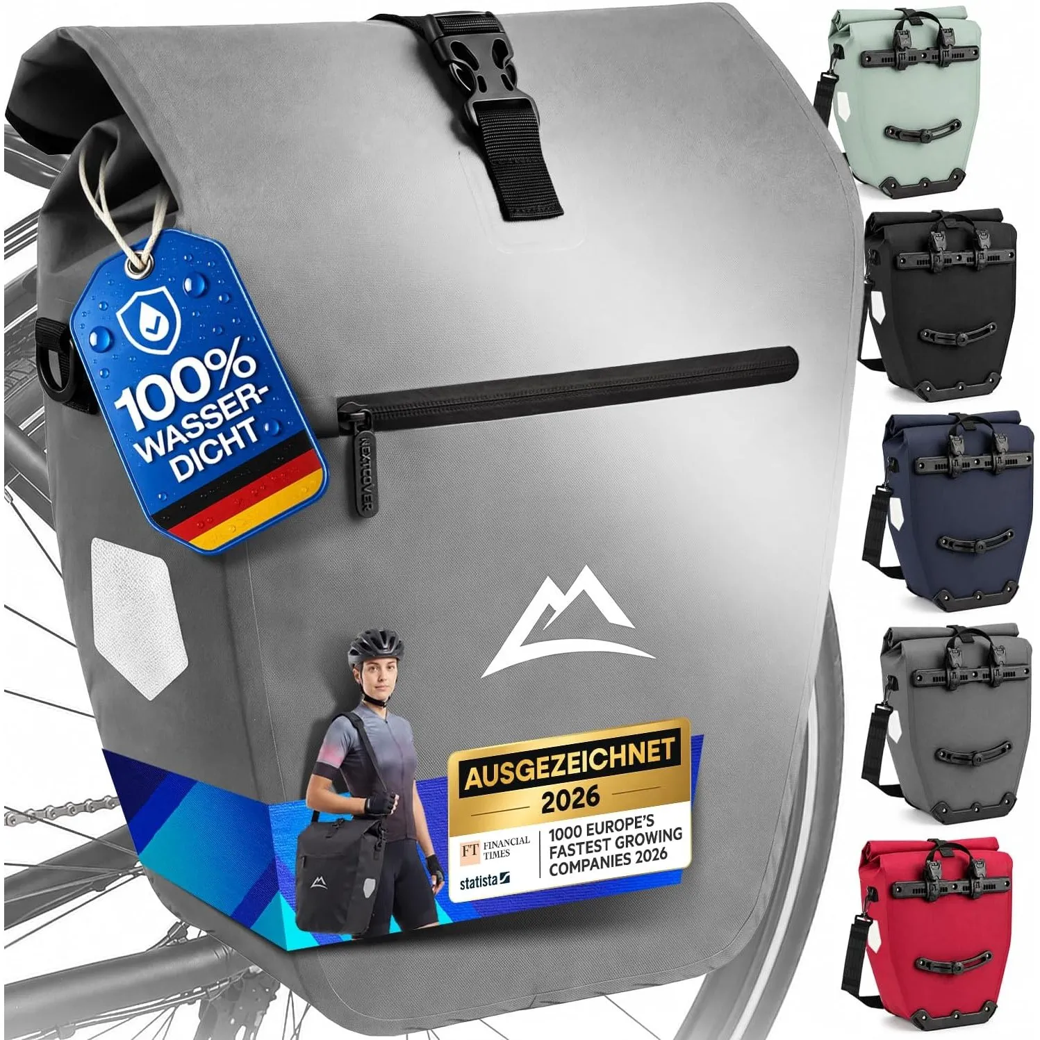 Nextcover® Fahrradtasche für Gepäckträger [AquaShield-TPU] I 100% wasserdichte Gepäckträgertasche mit klick-System & Ro…