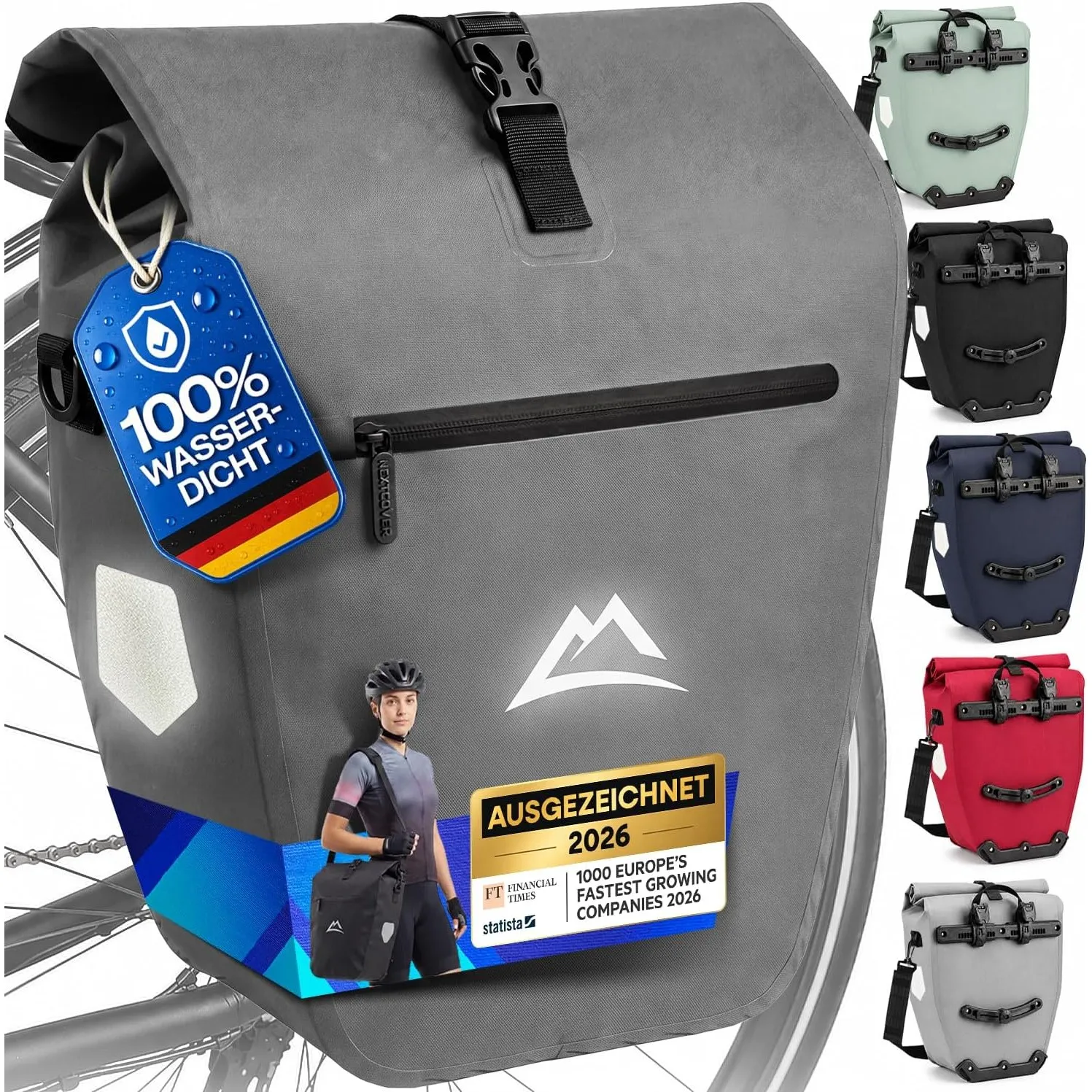 Nextcover® Fahrradtasche für Gepäckträger [AquaShield-TPU] I 100% wasserdichte Gepäckträgertasche mit klick-System & Ro…