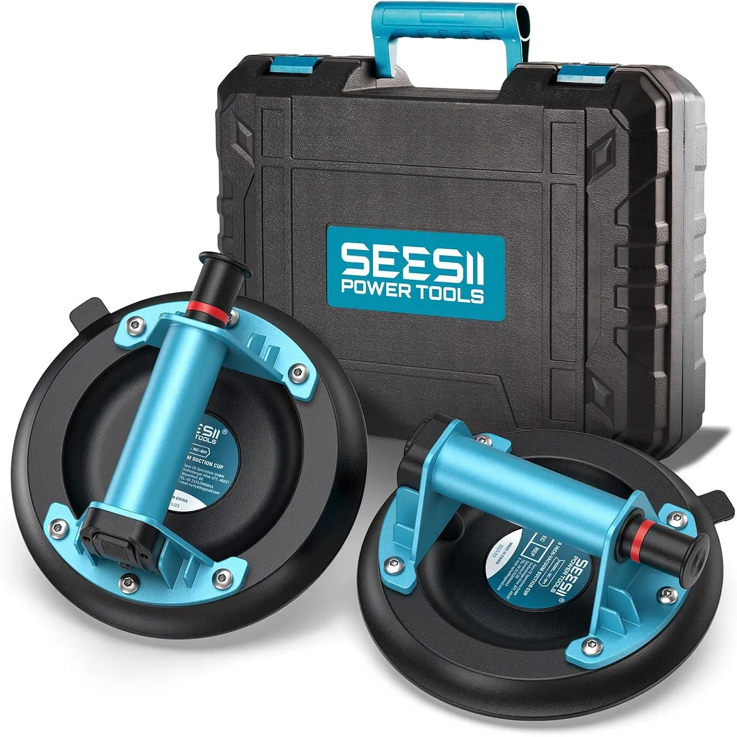 SEESII Vakuum Saugheber Fliesen, 2er-Set 8" Glassauger Tragkraft Max.200KG, Fliesenheber für Glas, Marmor, Laminat & Te…