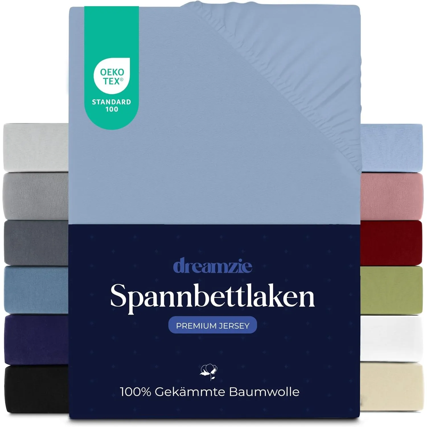 Dreamzie Premium Spannbettlaken 180x200 cm, Bettlaken 100% Jersey Baumwolle, Spannbetttuch für Dicke Matratzen bis zu 2…