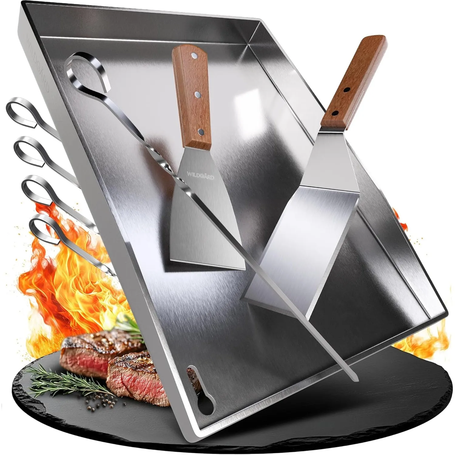 Grillplatte - Plancha Grill Platte aus dickem & rostfreiem Edelstahl – 40 x 30 cm – für BBQ Gasgrill & Kohlegrill geeig…