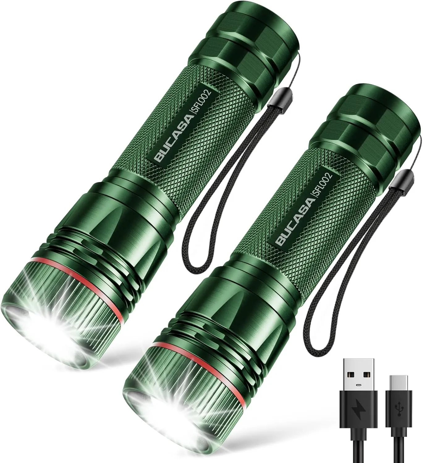 BUCASA Taschenlampe LED Aufladbar, 2000 Lumen Extrem Hell LED Taschenlampe mit 3 Modi, 2 Stück Zoombare Taschenlampen K…