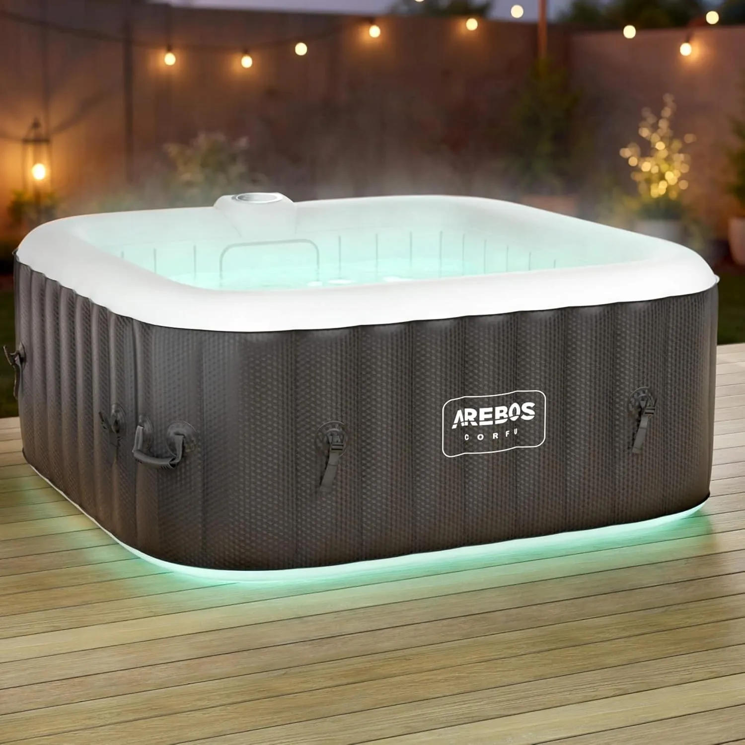 Arebos Whirlpool | 154 x 154 cm | mit LED-Beleuchtung | aufblasbar | 600 L