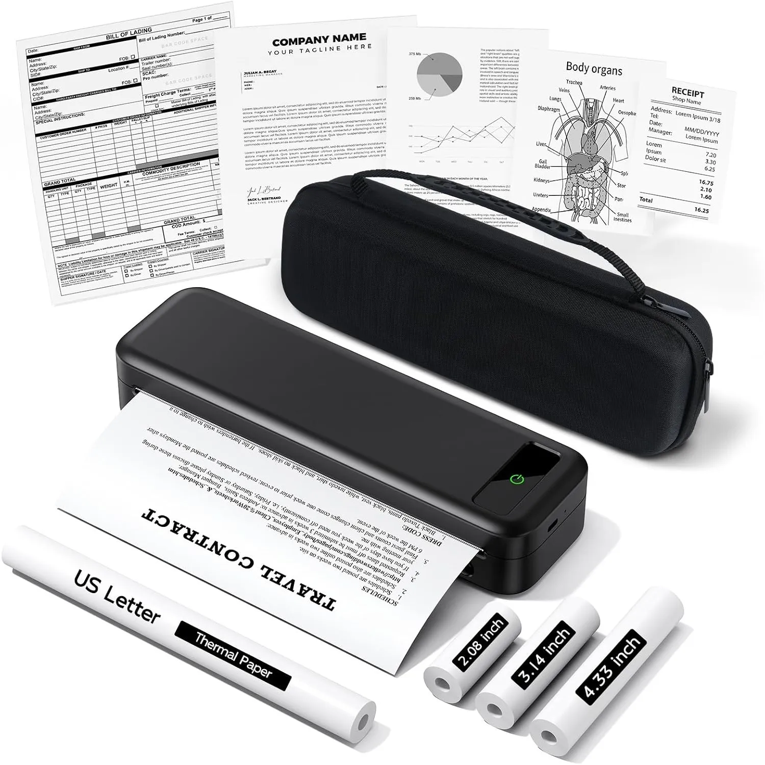 TATTMUSE Thermodrucker A4 Kit, Mit Tragetasche und 4 Rollen Thermopapier