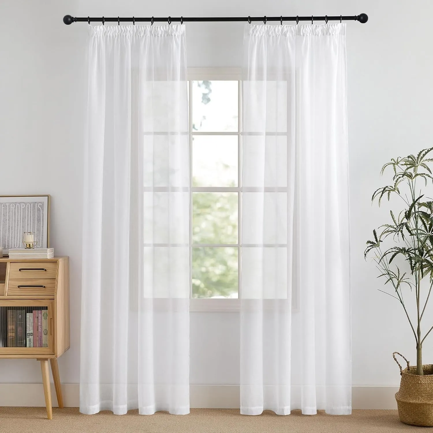 PONY DANCE Wohnzimmer Vorhang 230 cm Lang Stores Gardinen mit Kräuselband Weiß Vorhänge für Schiene Weiss Voile Gardine…