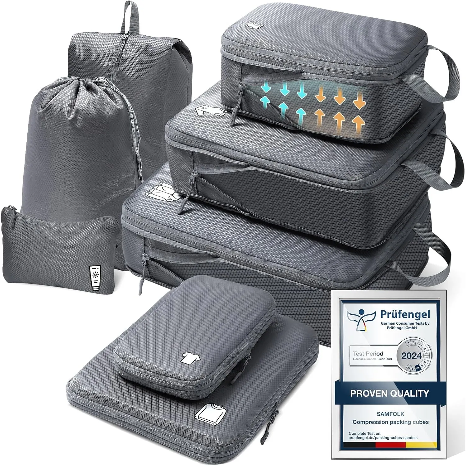 Packing Cubes Compression 8 Stück Koffer Organizer,Wasserdicht PackwüRfel Packtaschen Kompression, Travel essentials Fü…