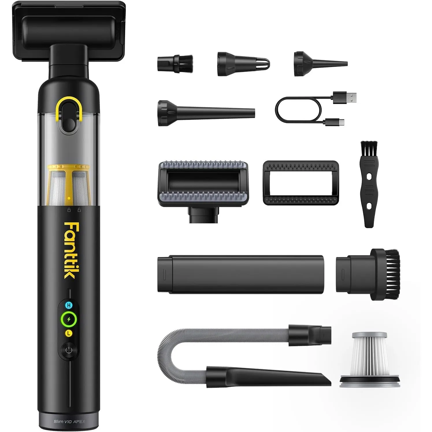 Fanttik Slim V10 APEX kabelloser Autostaubsauger, 4-in-1 Tragbarer, Schwarz