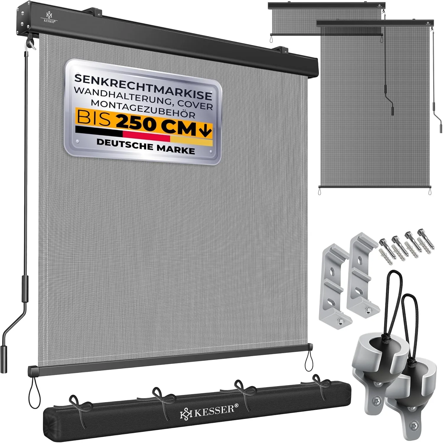 KESSER® Senkrechtmarkise 140x250cm Außenrollo Handkurbelmechanismus Balkonrollo Sonnen-und Sichtschutz Beschattung Sonn…
