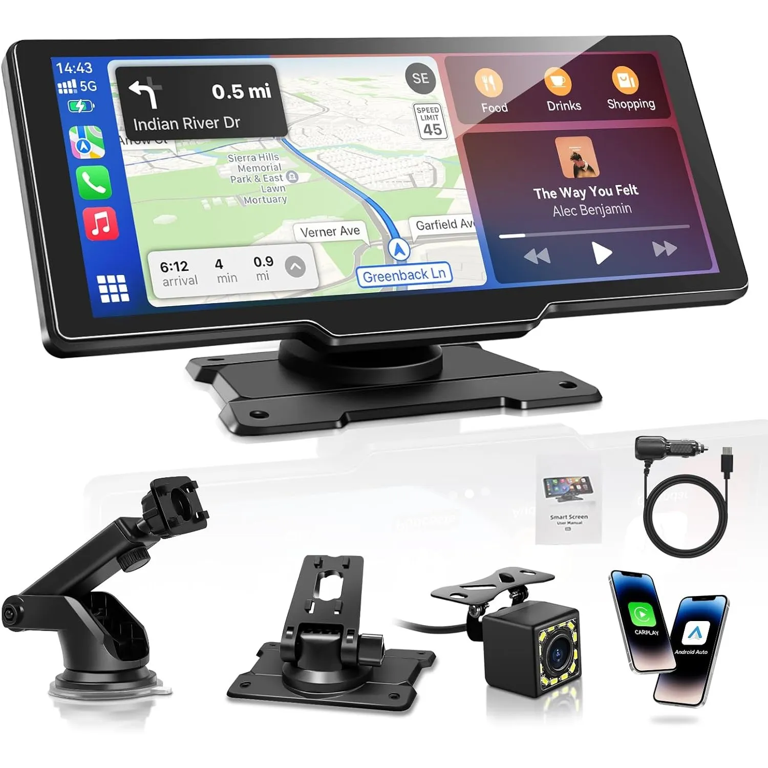 CarPlay & Android Auto Display Car Stereo, Apple Carplay Display mit rückfahrkamera, 10.6" IPS-Touchscreen, OTA-Updates…