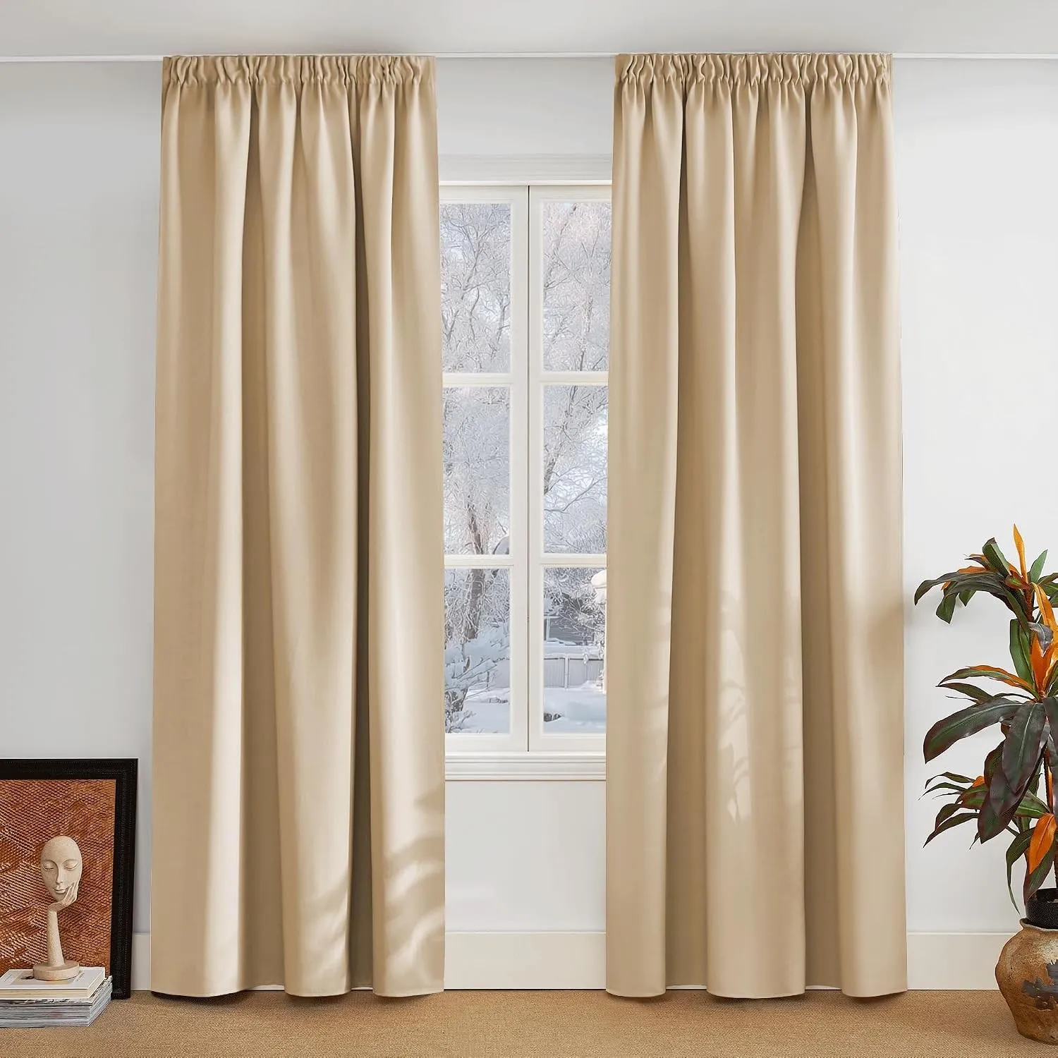 PONY DANCE Wohnzimmer Vorhänge Beige Kräuselband H280 x B140 cm