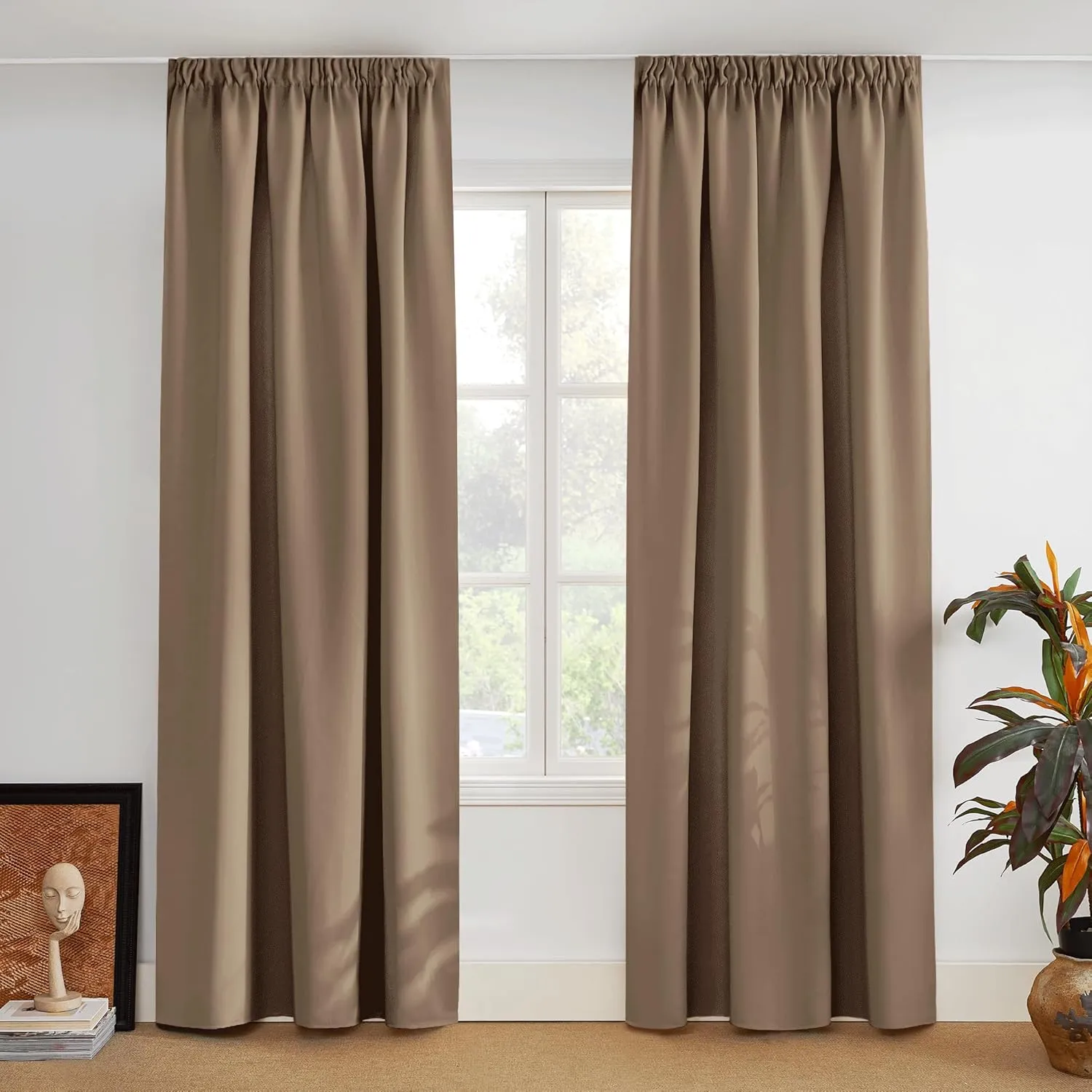 PONY DANCE Bedroom Curtains and Curtains with Ruffle Tape for Curtain Rail, Thermal Curtain Against Heat, Blackout Curt…