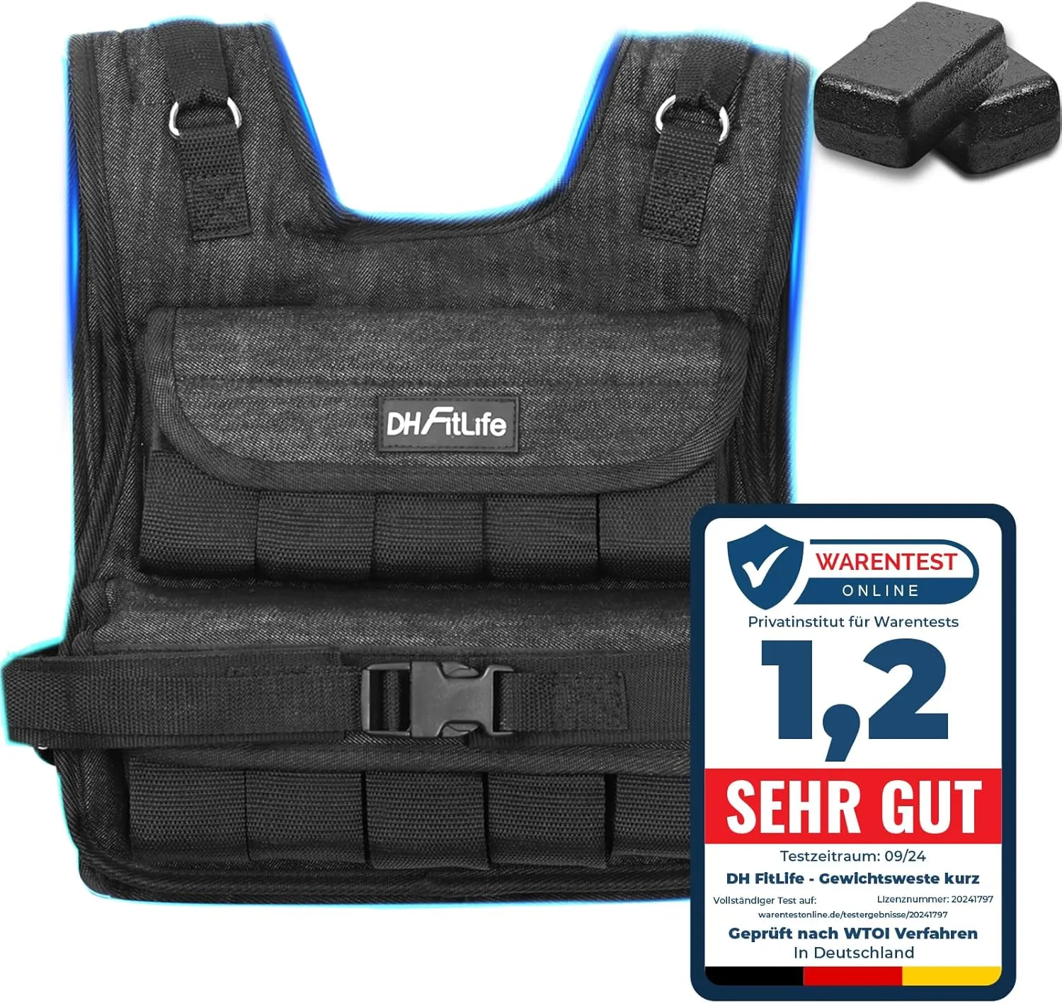 DH FitLife Verstellbare Gewichtsweste 10kg/20kg Kompakt u. Stabil zum Muskelaufbau u. Krafttraining | Weighted Vest | L…