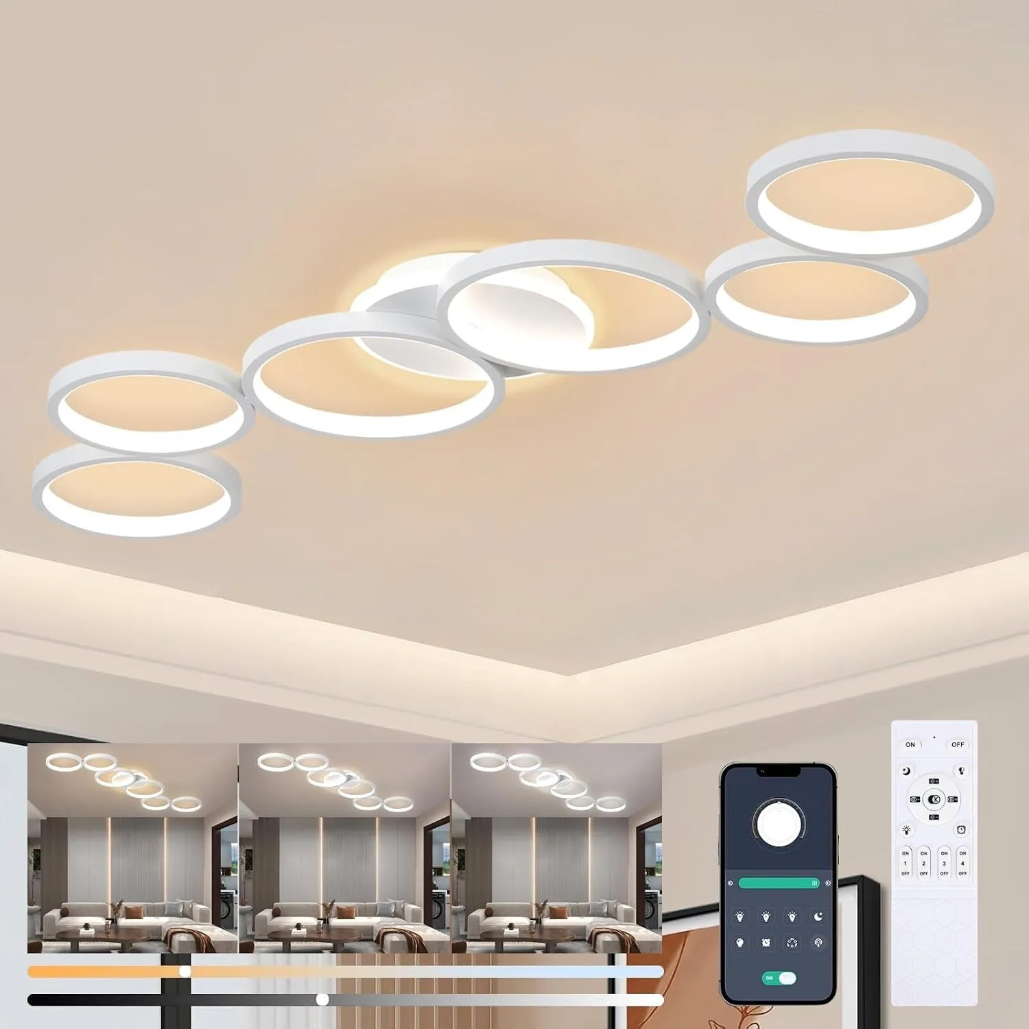 113cm LED Deckenleuchte Dimmbar Wohnzimmer Deckenlampe Weiß Wohnzimmerlampe