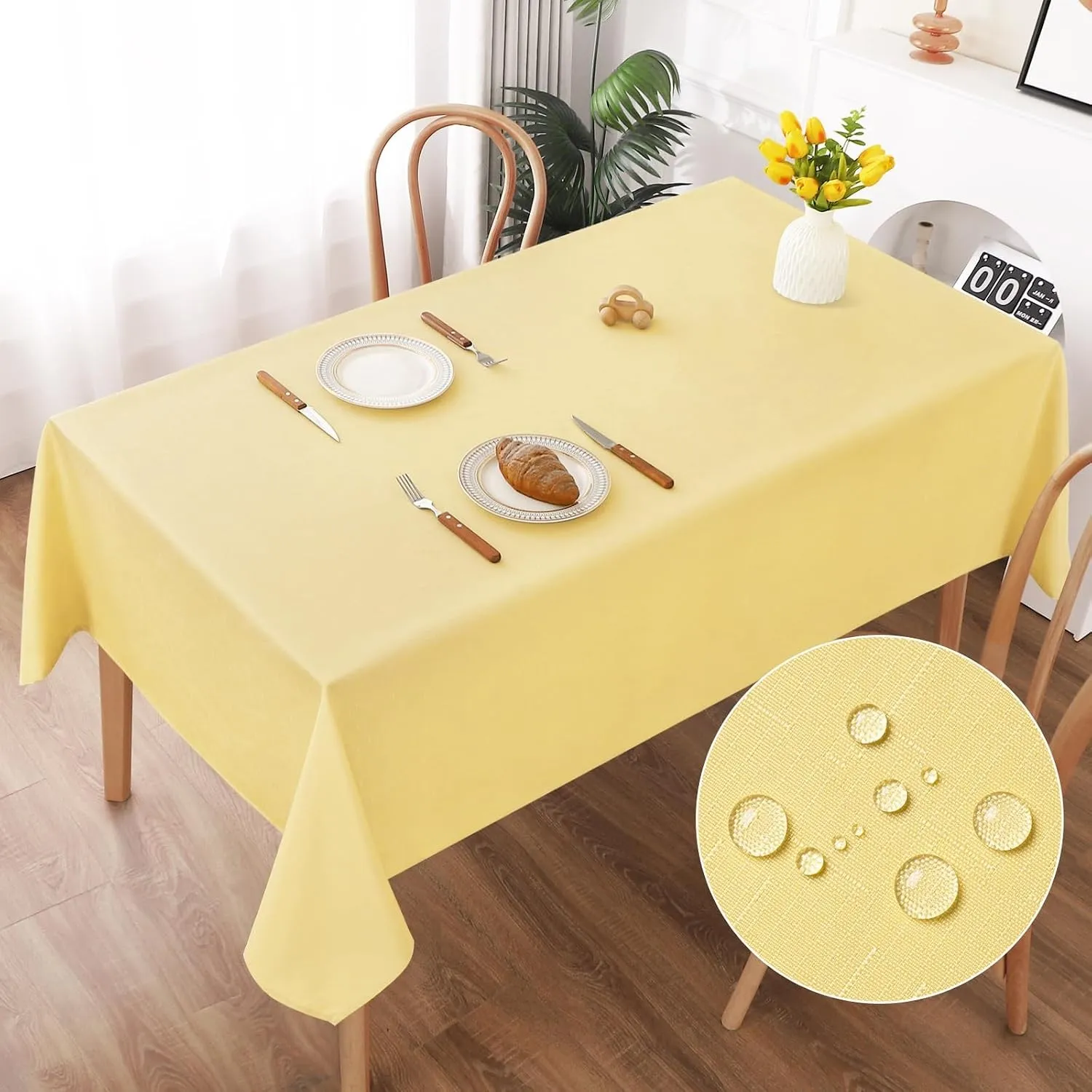 AooHome Tischdecke Abwaschbar, Gelb Tischdecken 140x240cm Leinen-Optik Tischtuch aus Polyester Wasserabweisend mit Lotu…