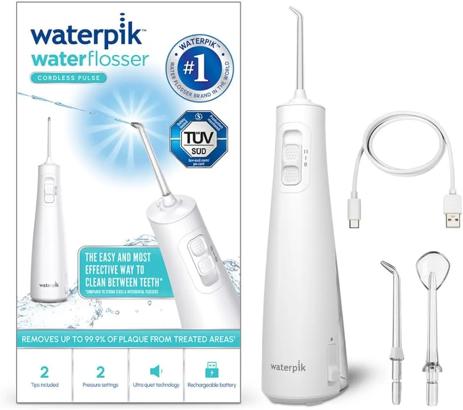 Waterpik Pulse Munddusche kabellos, Professionelle 99,9% Plaque Entfernung, 2x Intensitätsmodi, Zahnzwischenraumreinige…